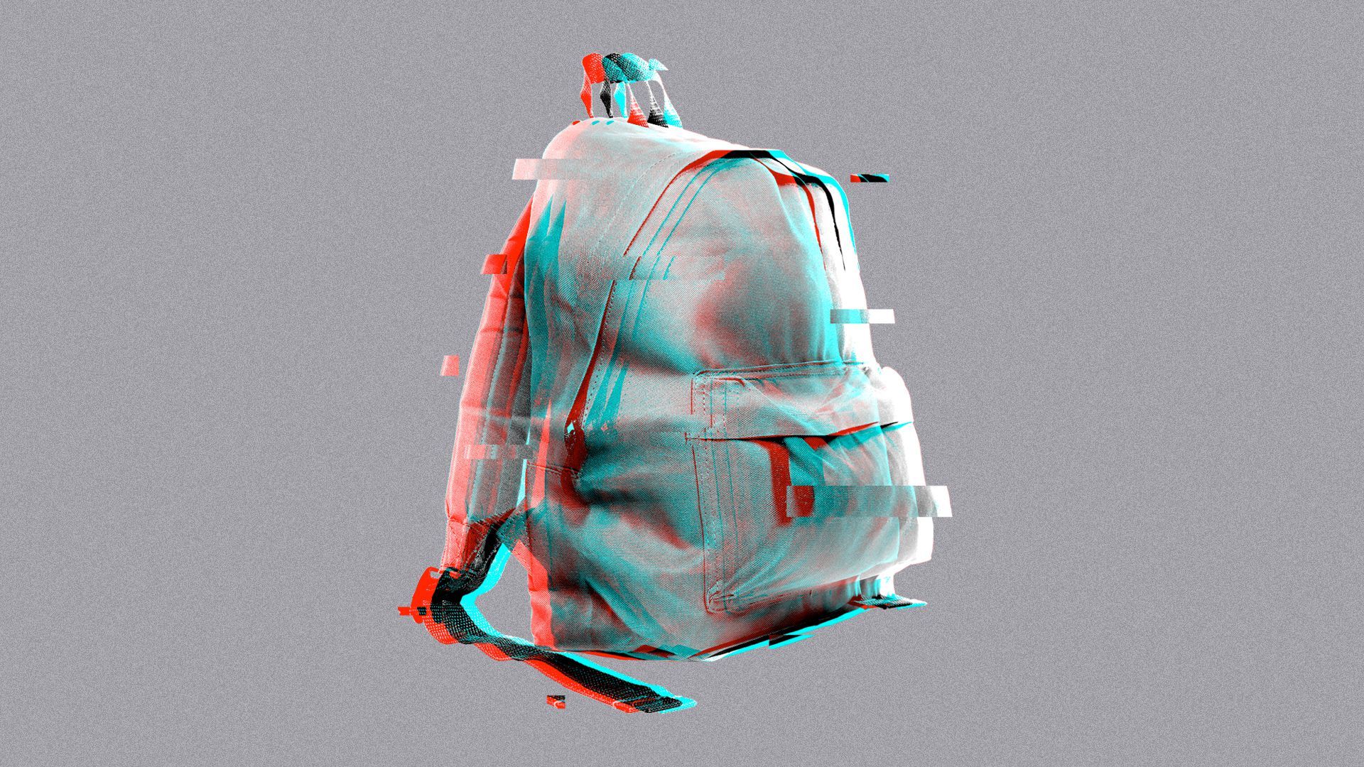 Illustration of a backpack with digital glitching.