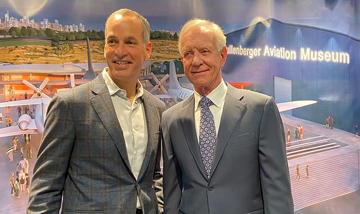  Red Ventures CEO Ric Elias (left) and Capt. C.B. “Sully” Sullenberger was a passenger on flight 1549. Elias donated $1 million to the project. Photo: Ashley Mahoney/Axios