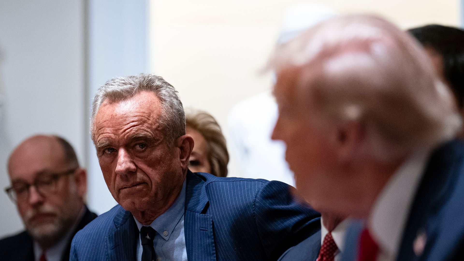 Russell Vought, director of the Office of Management and Budget (OMB), from left, Robert F. Kennedy Jr., US secretary of Health and Human Services (HHS), and US President Donald Trump during a cabinet meeting at the White House in Washington, DC