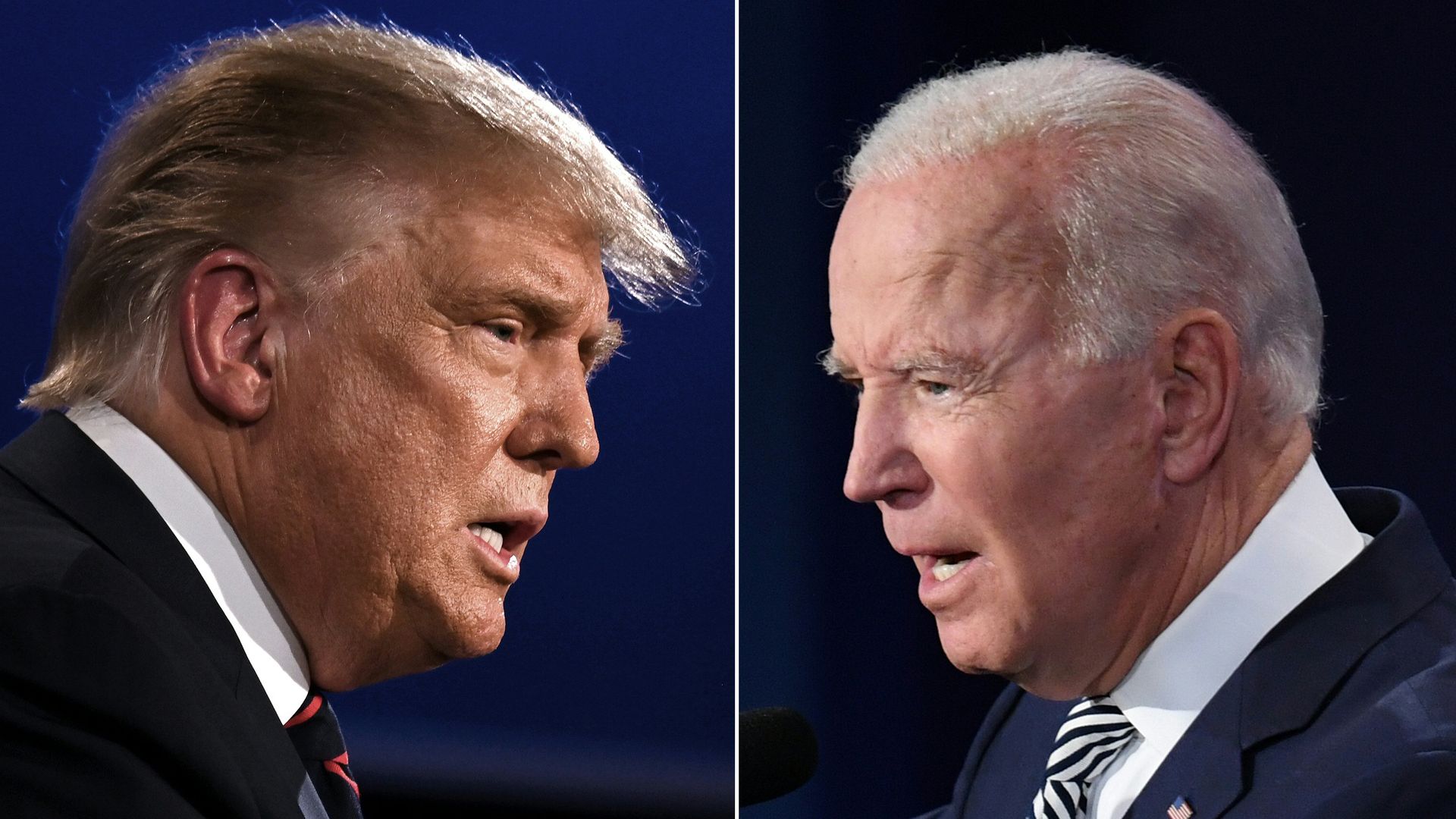 September combination of pictures of then-President Trump (L) and then-Democratic Presidential candidate Biden during the first presidential debate in Cleveland, Ohio on September 29.
