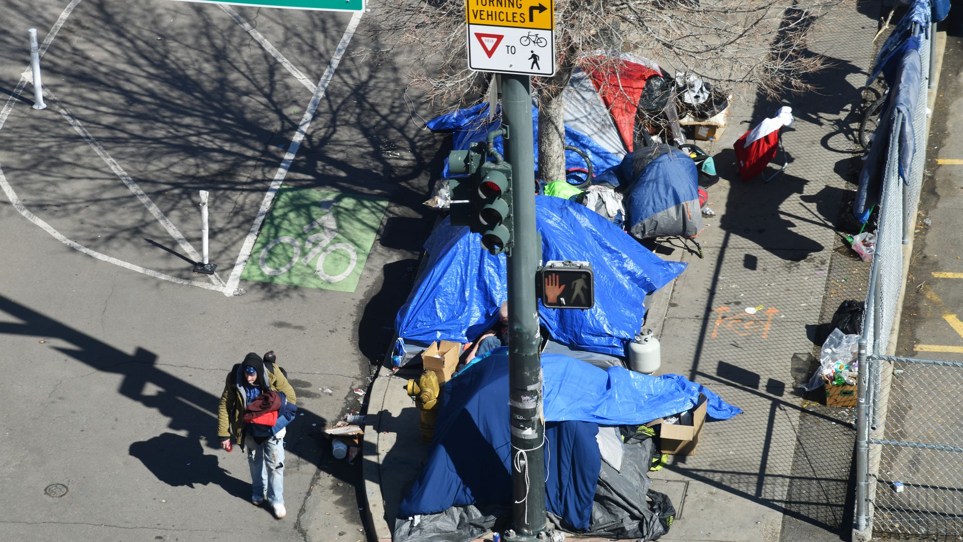 A photo of a homeless encampment in Denver.