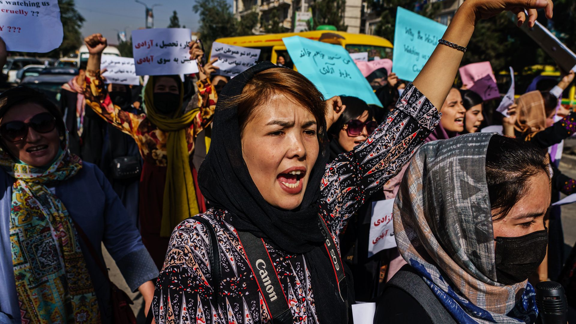 A woman protesting in Kabul