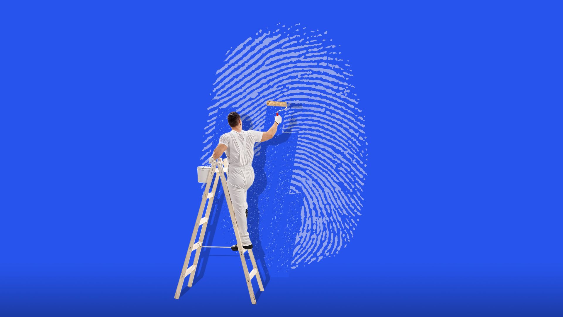 Illustration of a giant thumbprint being painted over.