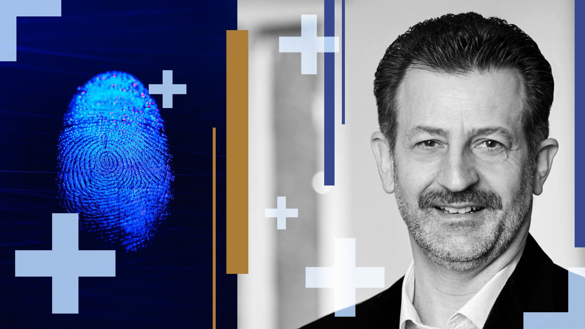 Photo illustration of Gus Malezis, CEO of Imprivata, and a digital fingerprint.