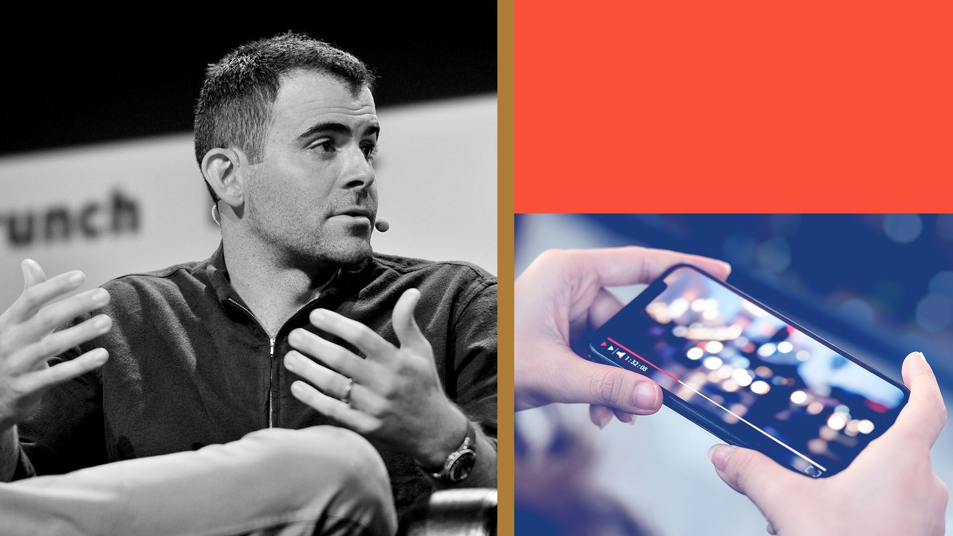 Photo illustration of Adam Mosseri, the Head of Instagram, and a person watching a video on their cellphone