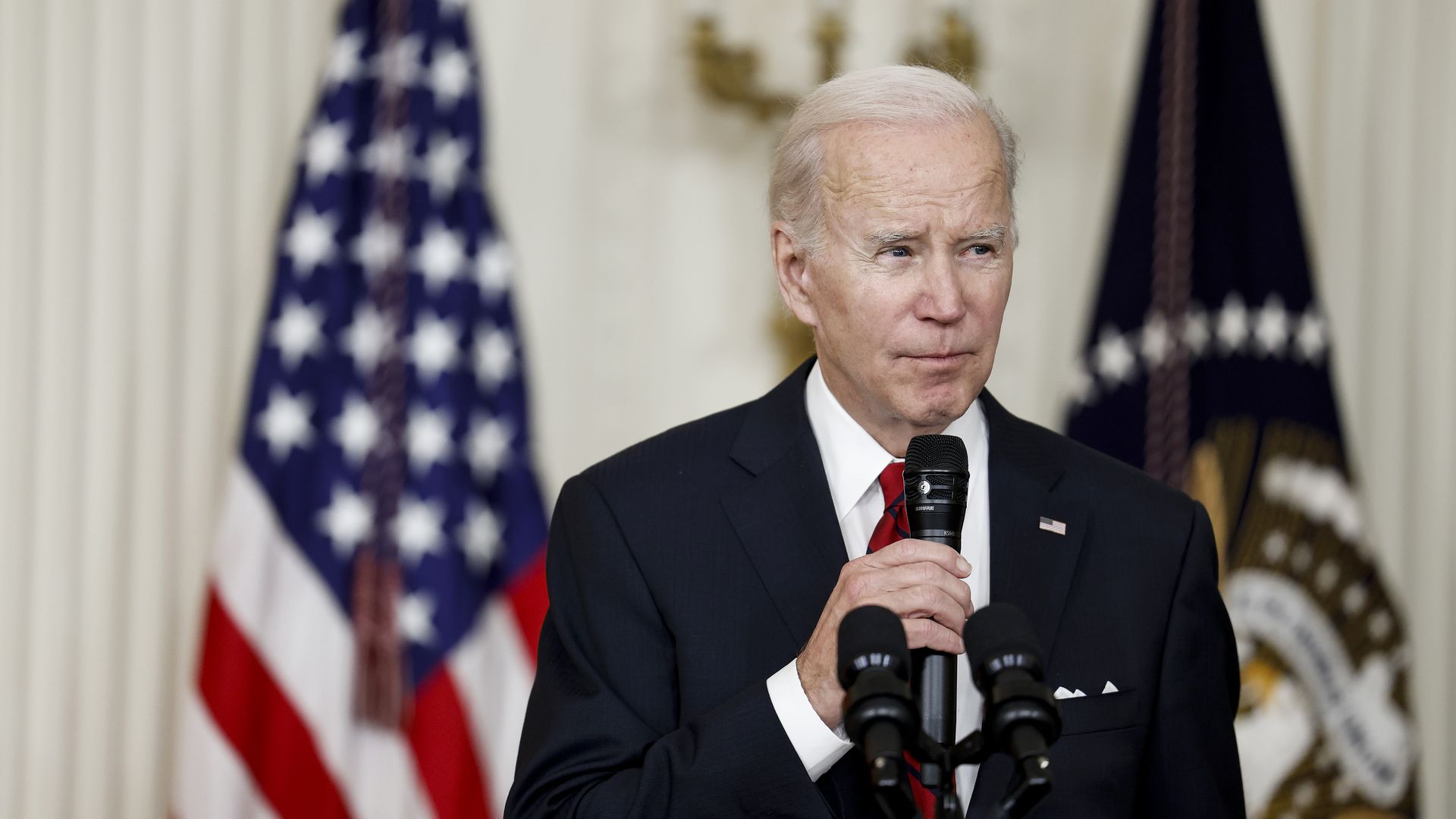 President Joe Biden speaks at a reception celebrating Lunar New Year in the East Room of the White House on January 26, 2023 