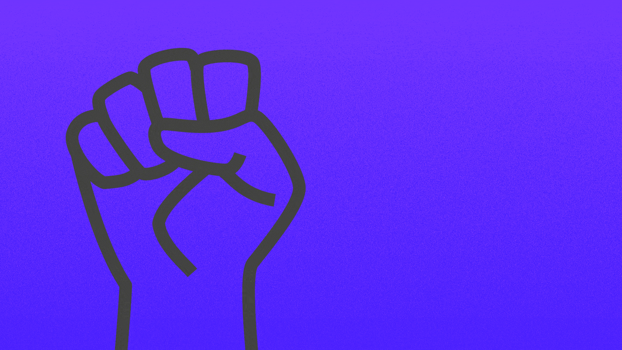 Illustration of a raised fist icon that starts to crackle with electricity.