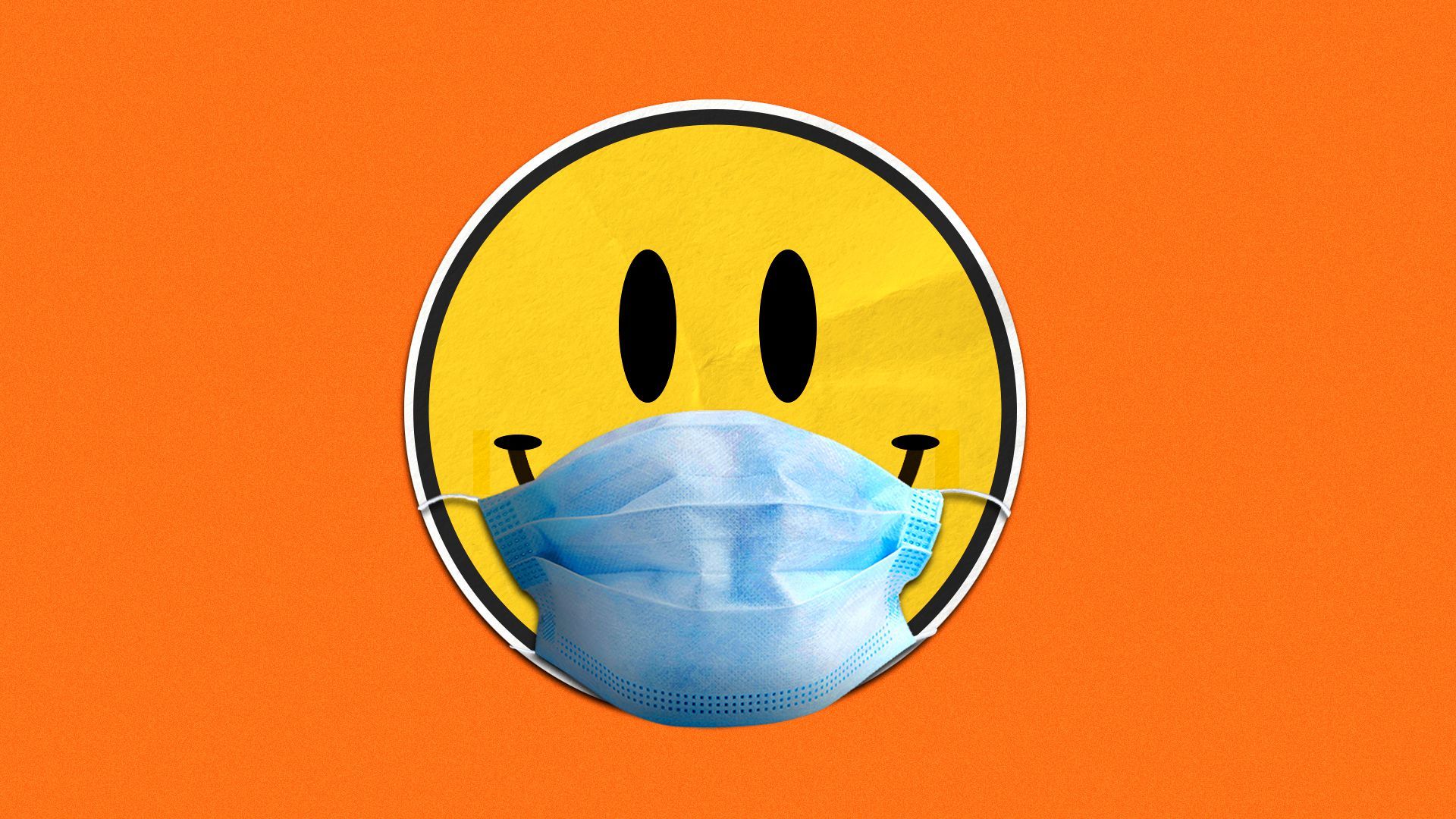 Illustration of a smiley face sticker wearing a face mask