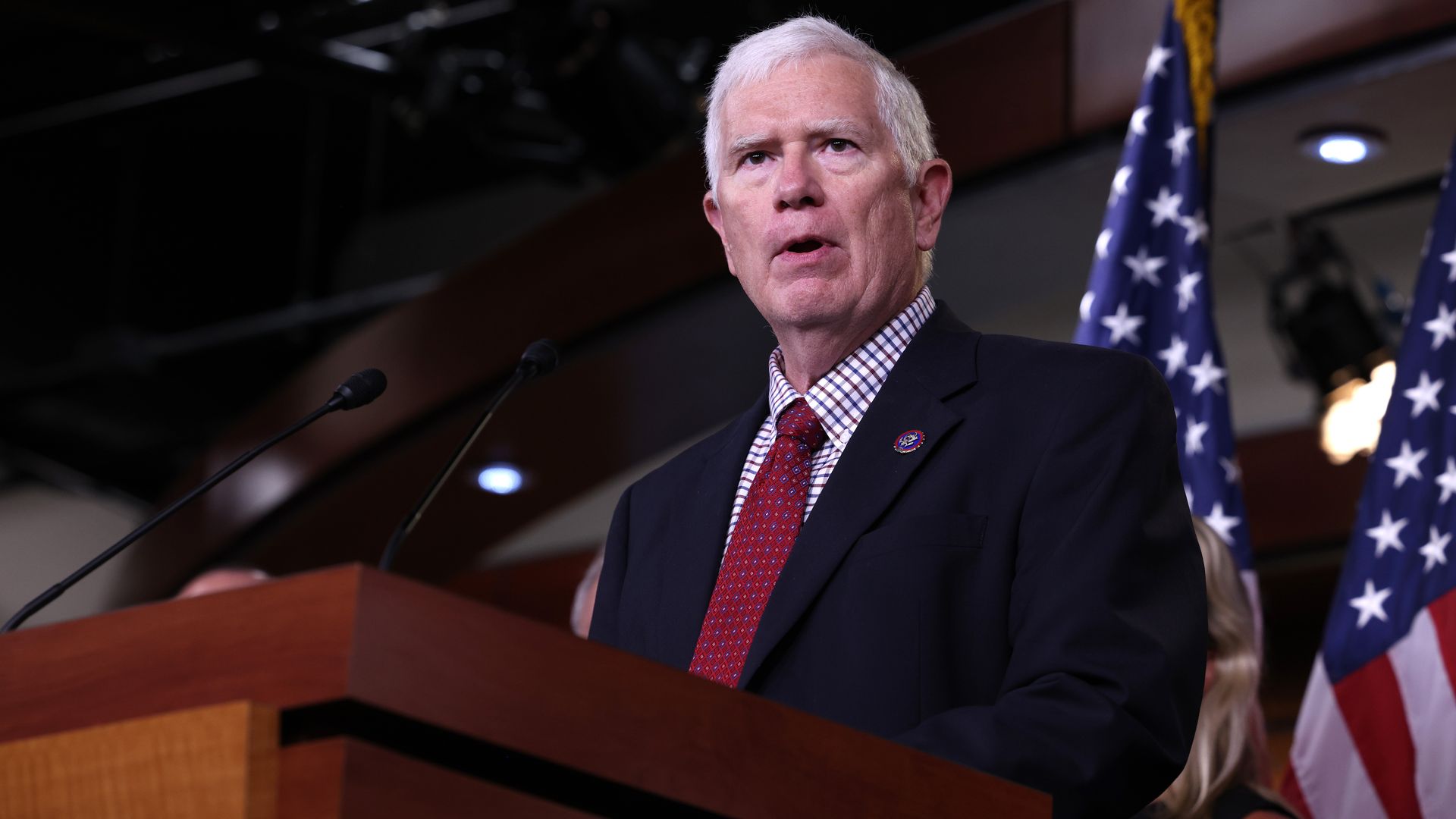 Rep. Mo Brooks speaks at a news conference on the “Fire Fauci Act” on Capitol Hill on June 15, 2021 in Washington, DC.