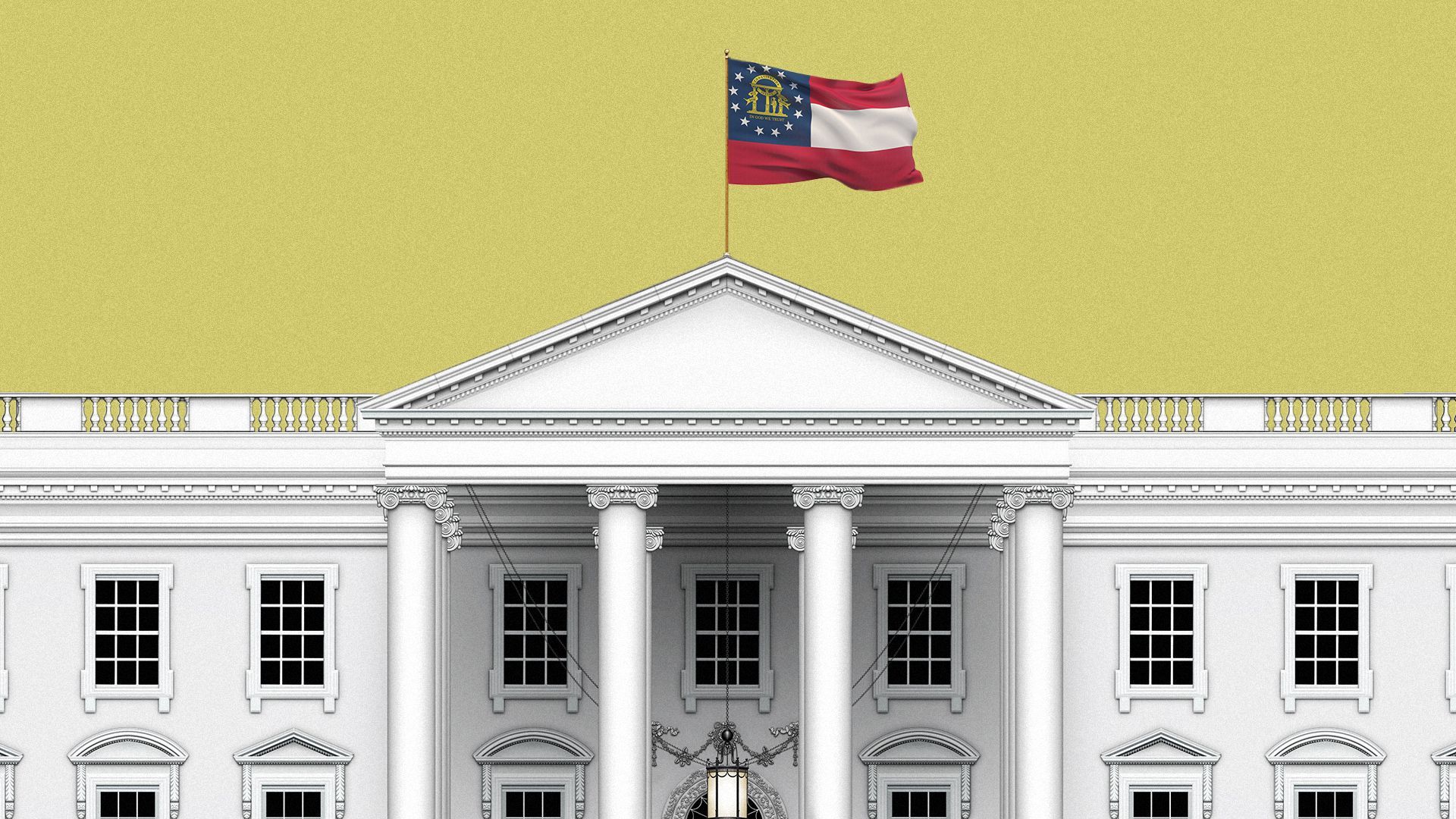 Illustration of the White House flying the flag of Georgia. 