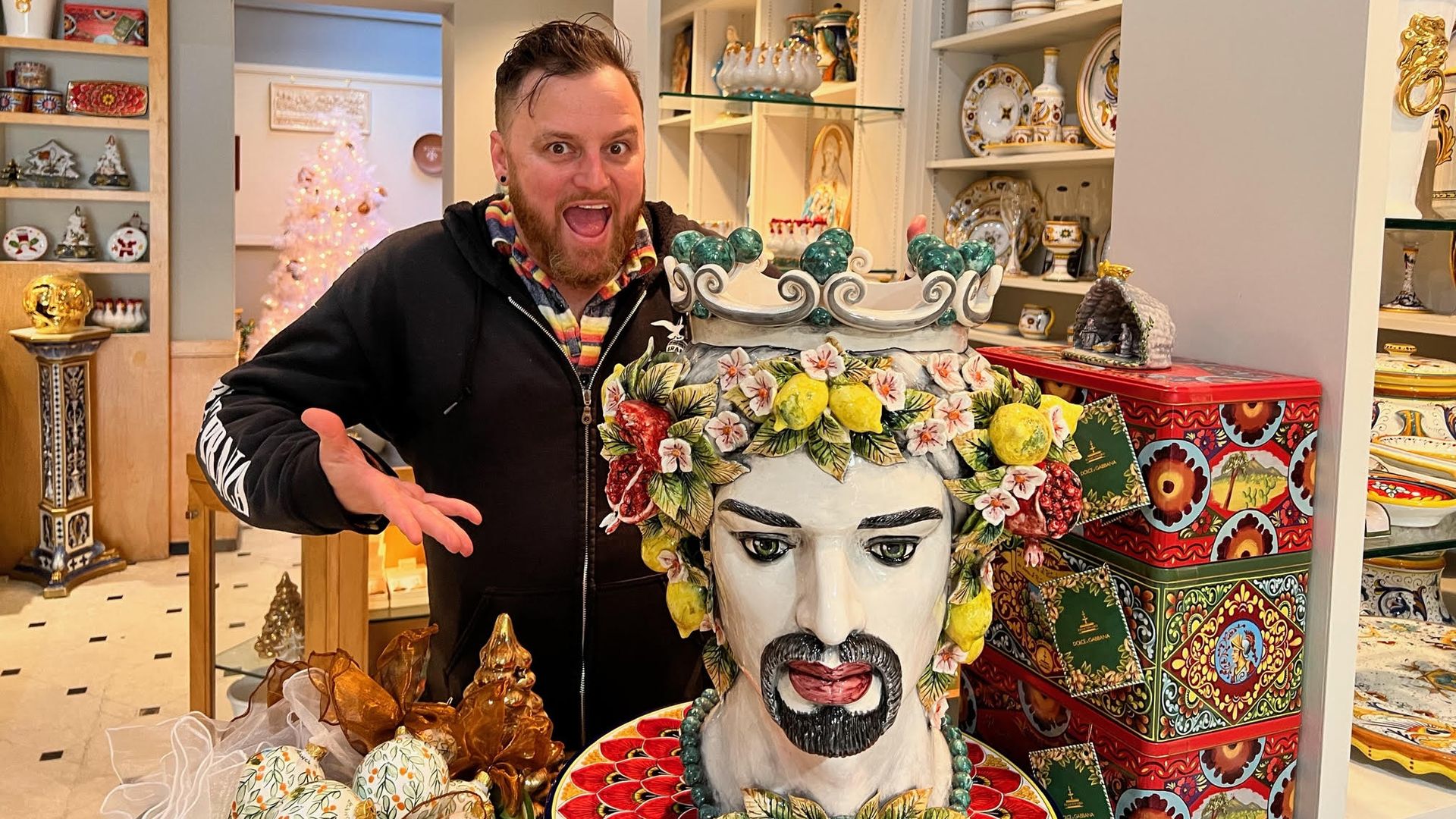 Stuart Schuffman discovered the "White Lotus," ceramic heads at an Italian import shop in North Beach. 