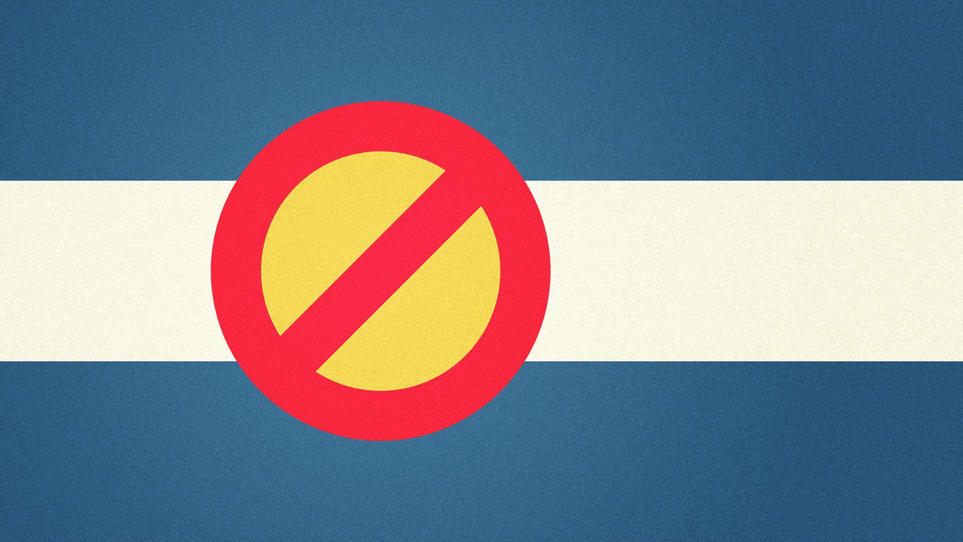 Illustration of the Colorado flag, with a no symbol instead of a c.