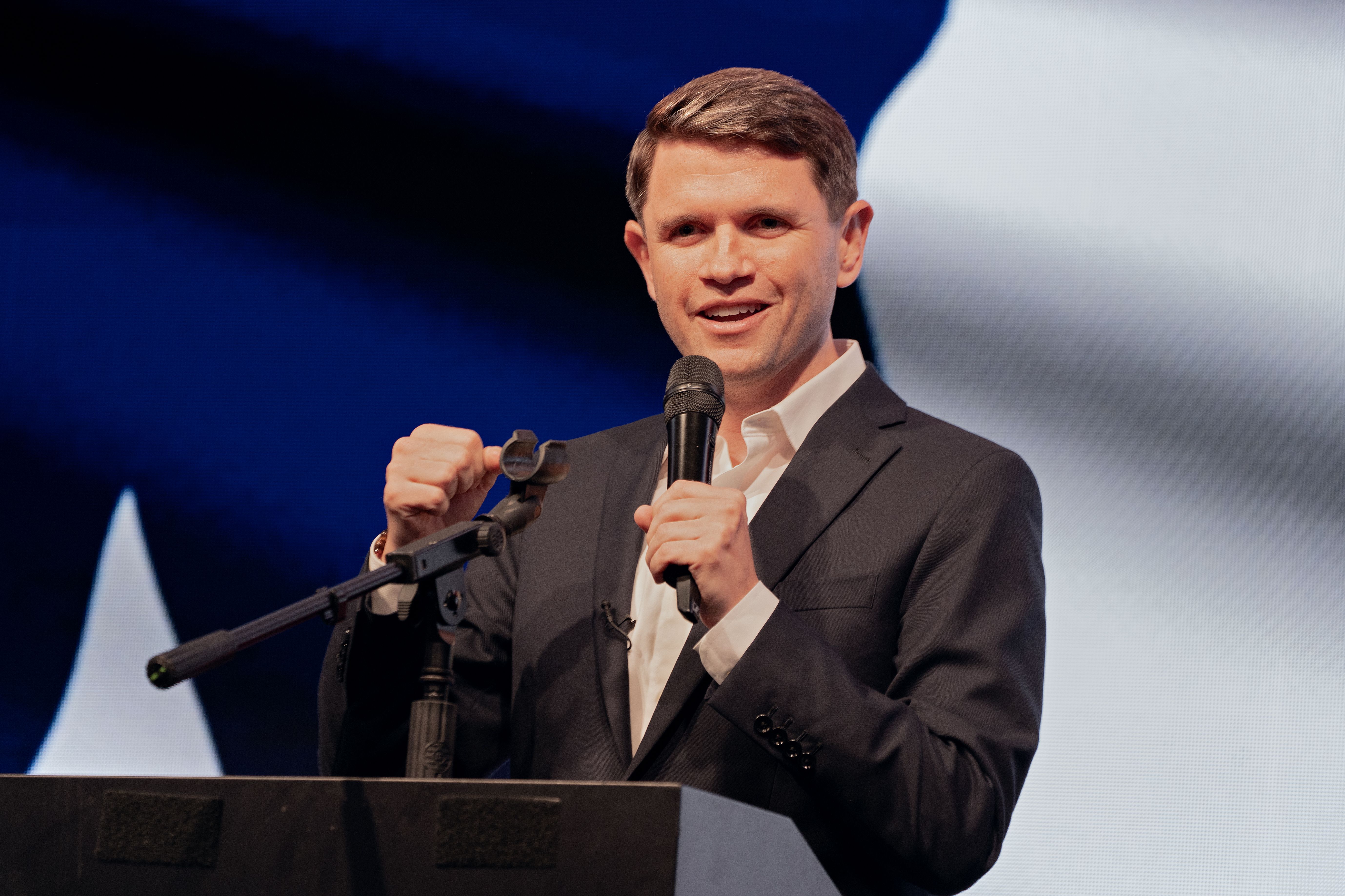 James Talarico speaks at a rally in Houston on May 27