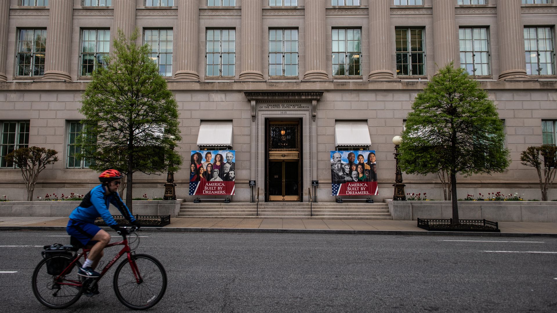 The U.S. Chamber of Commerce headquarters is seen across the street from the White House.