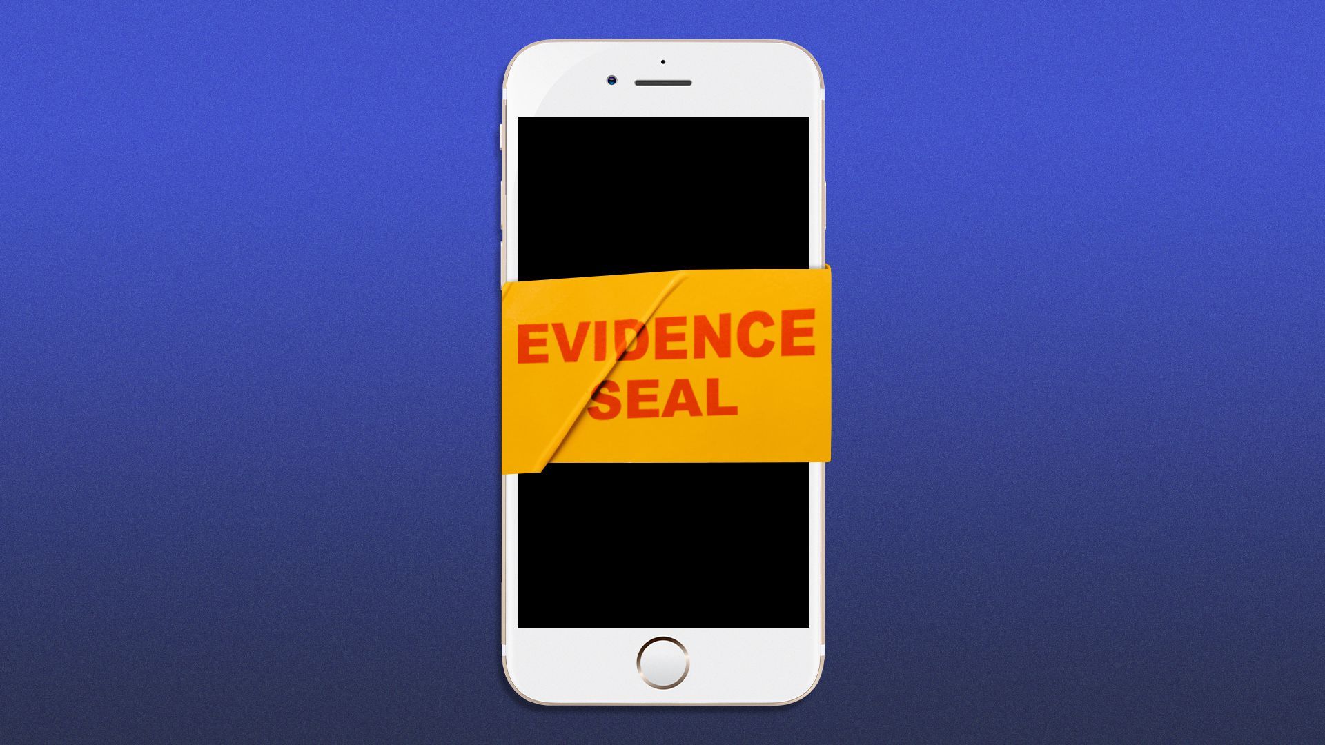 Phone with evidence seal tape across screen