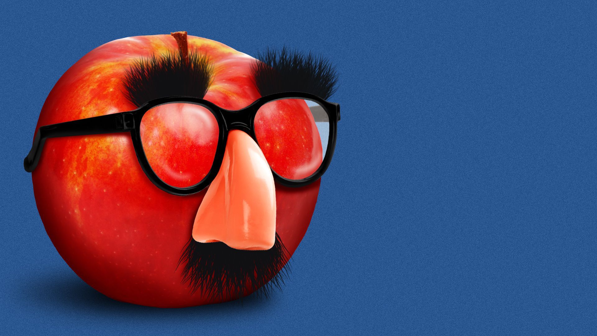 Illustration of an apple wearing a joke Groucho Mark glasses