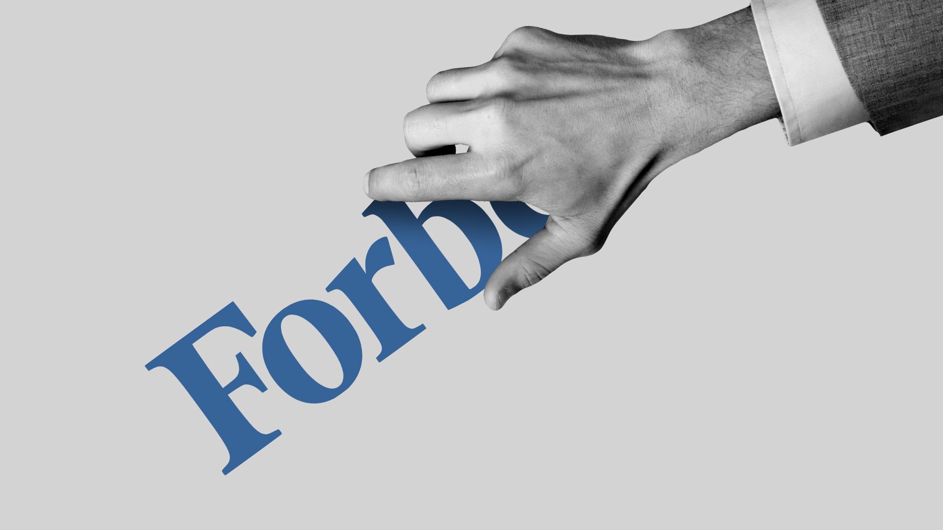 Illustration of a hand grabbing the Forbes logo.