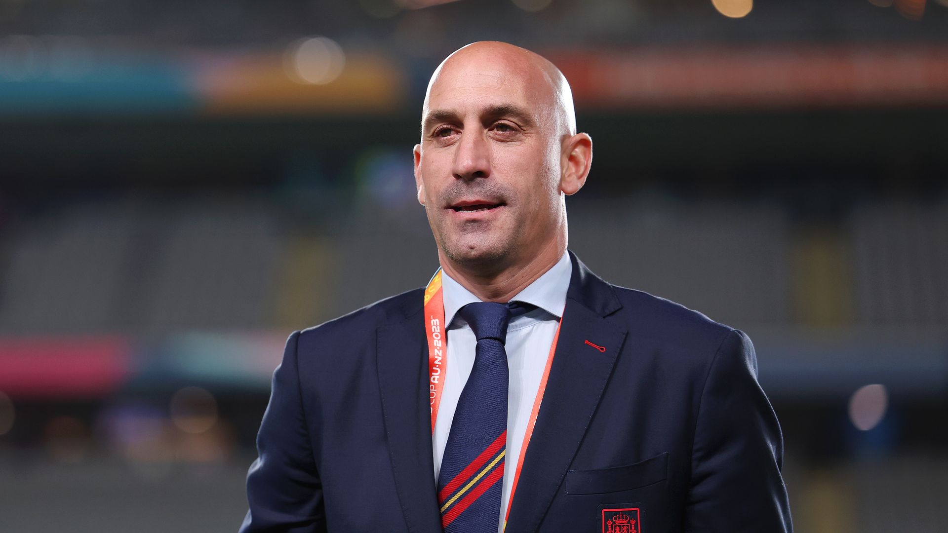 Luis Rubiales, President of the Royal Spanish Football Federation looks on prior to the FIFA Women's World Cup Australia & New Zealand 2023 Semi Final match between Spain and Sweden at Eden Park on August 15, 2023 in Auckland / Tāmaki Makaurau, New Zealand.
