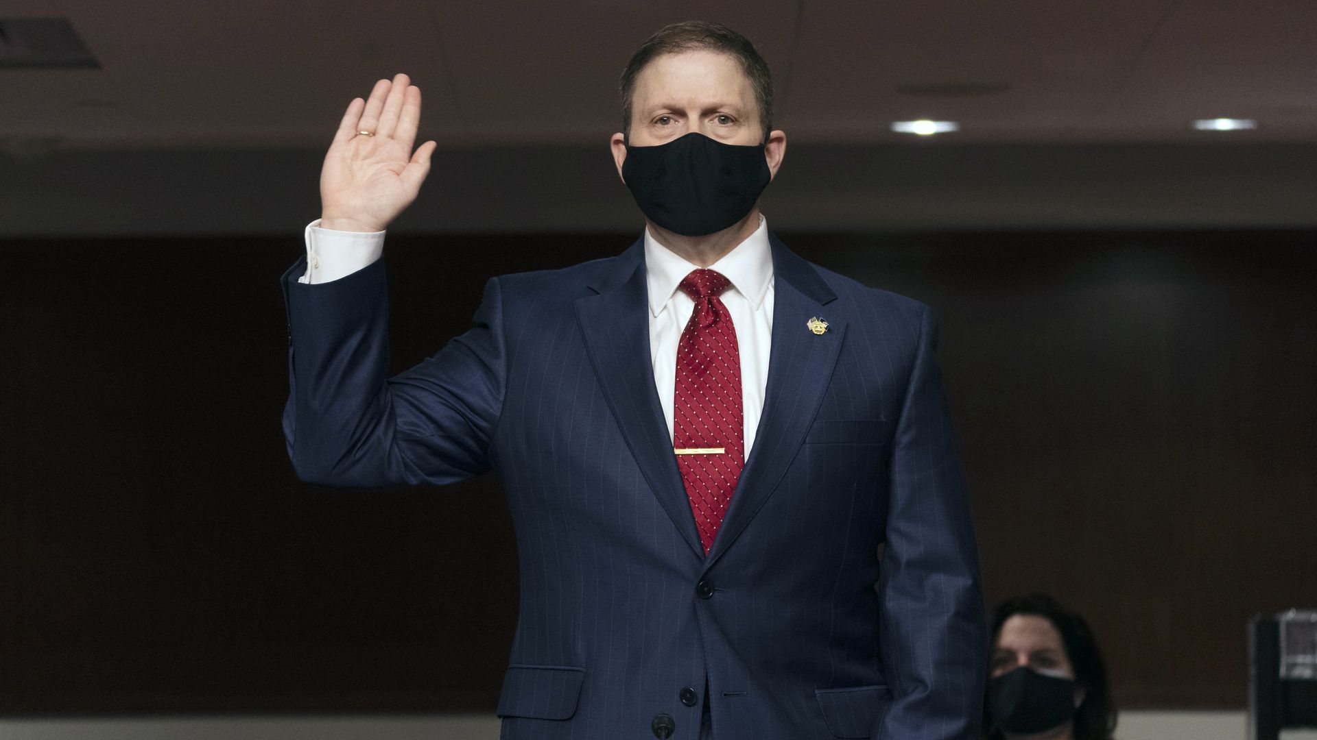 Former Capitol Police Chief Steven Sund is seen being sworn in before testifying about the Capitol siege on Jan. 6.