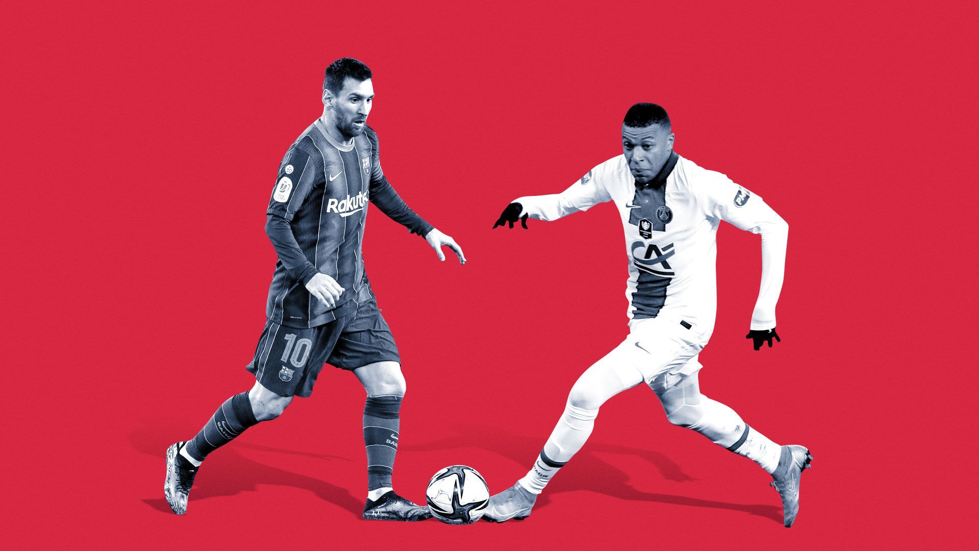 Photo illustration of Lionel Messi and Kylian Mbappé