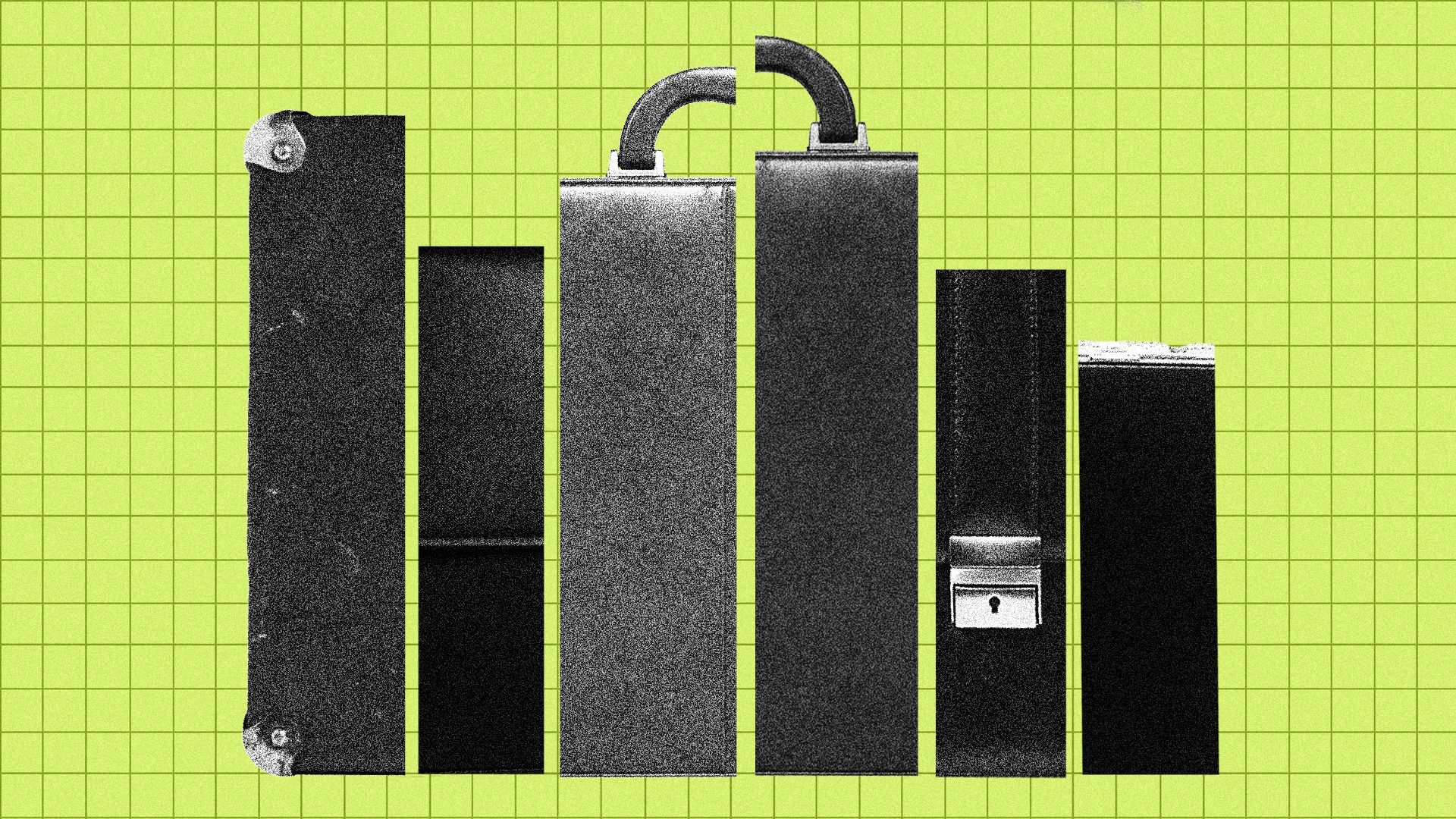Illustration of bar chart columns forming a briefcase.
