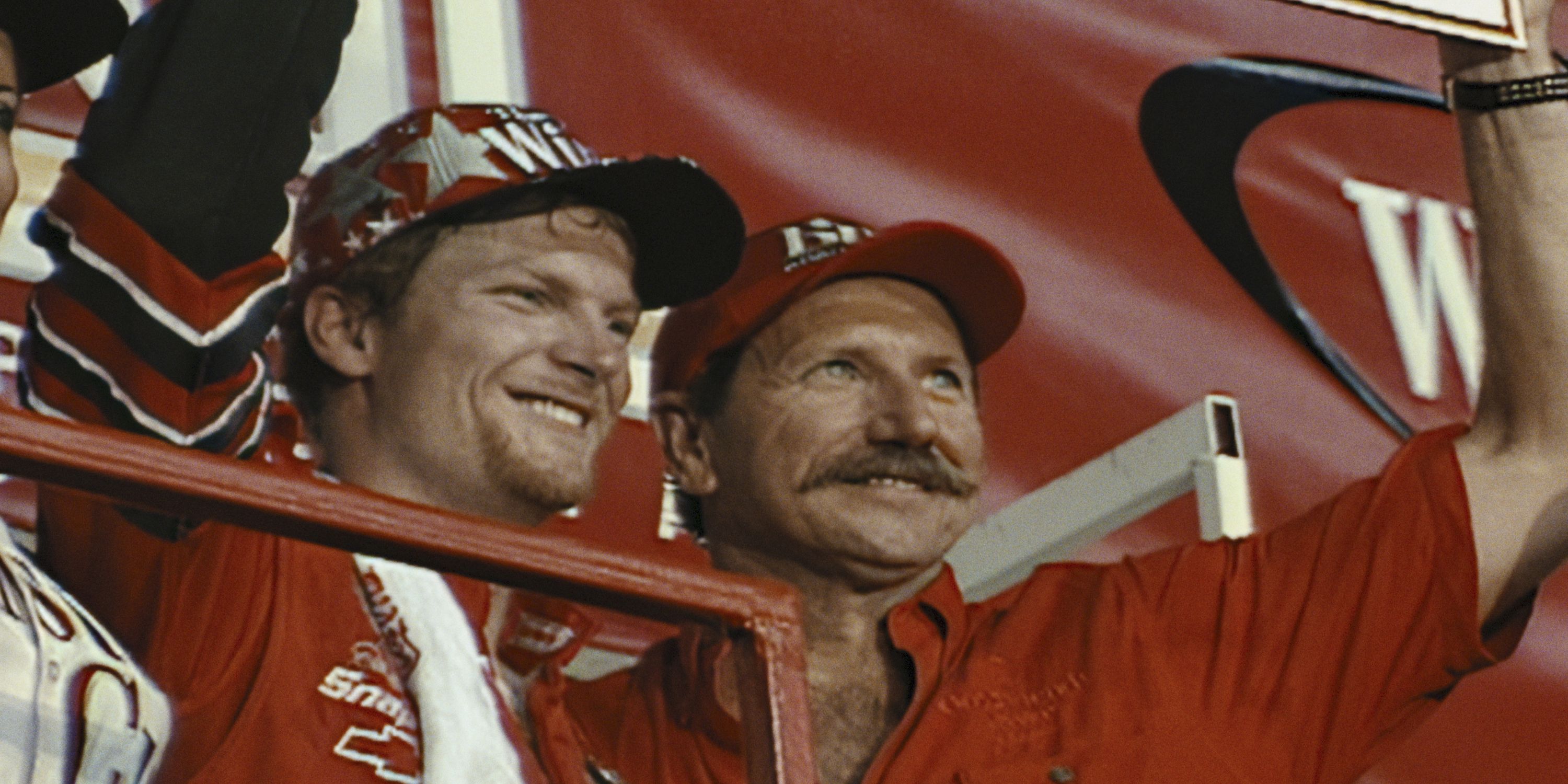 Left: Dale Earnhardt Jr. and Dale Earnhardt Sr. 