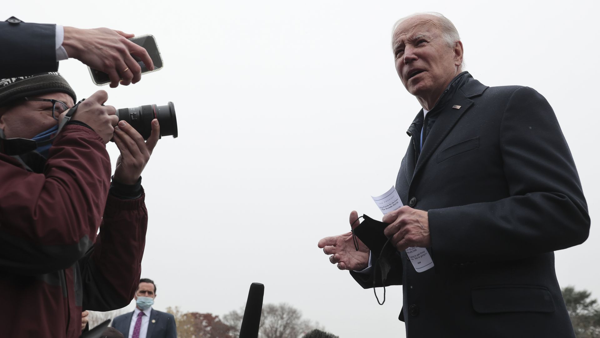 President Biden speaking to reporters outside of the White House on Dec. 8.