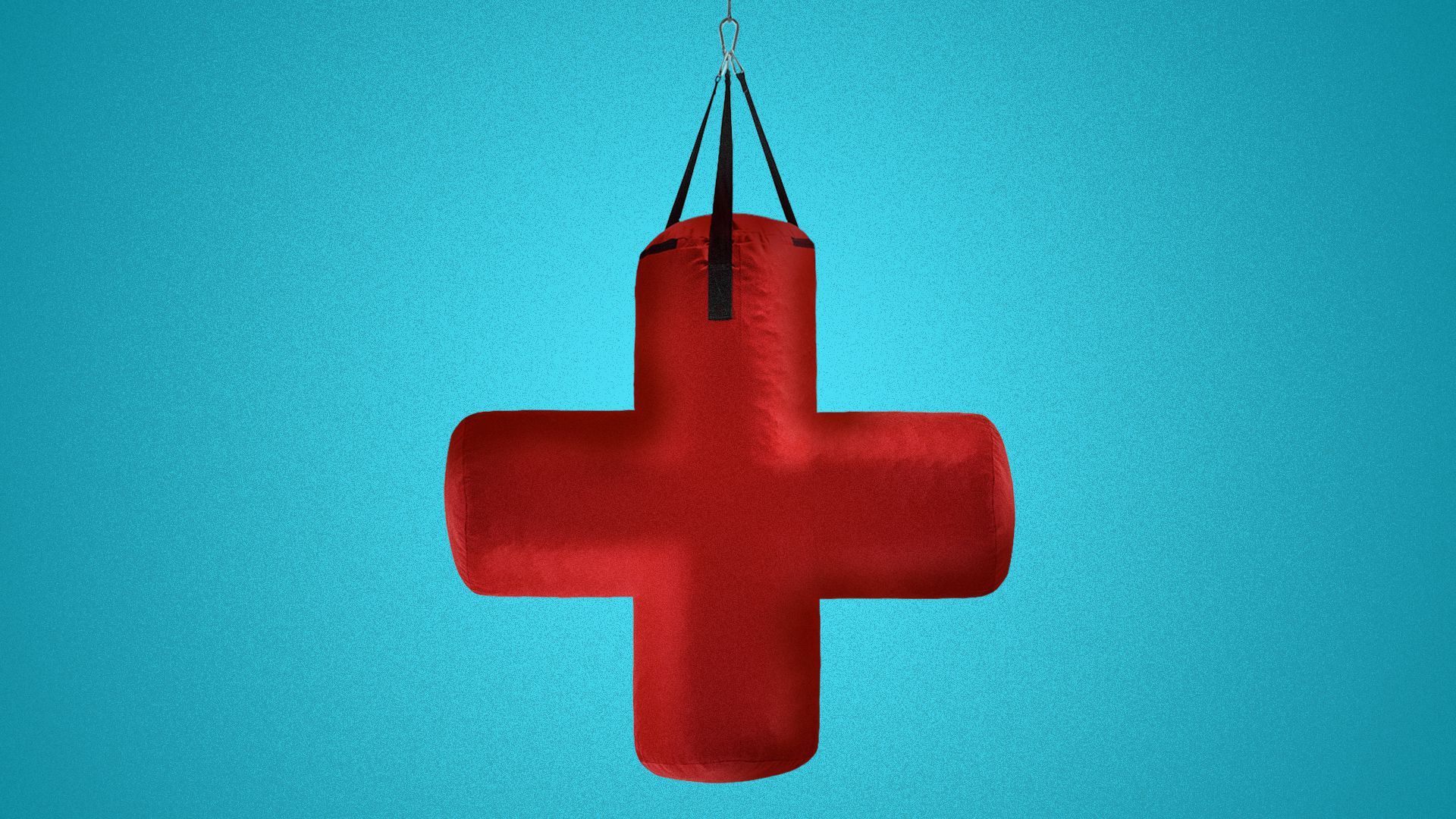 Illustration of a punching bag in the shape of a health plus. 