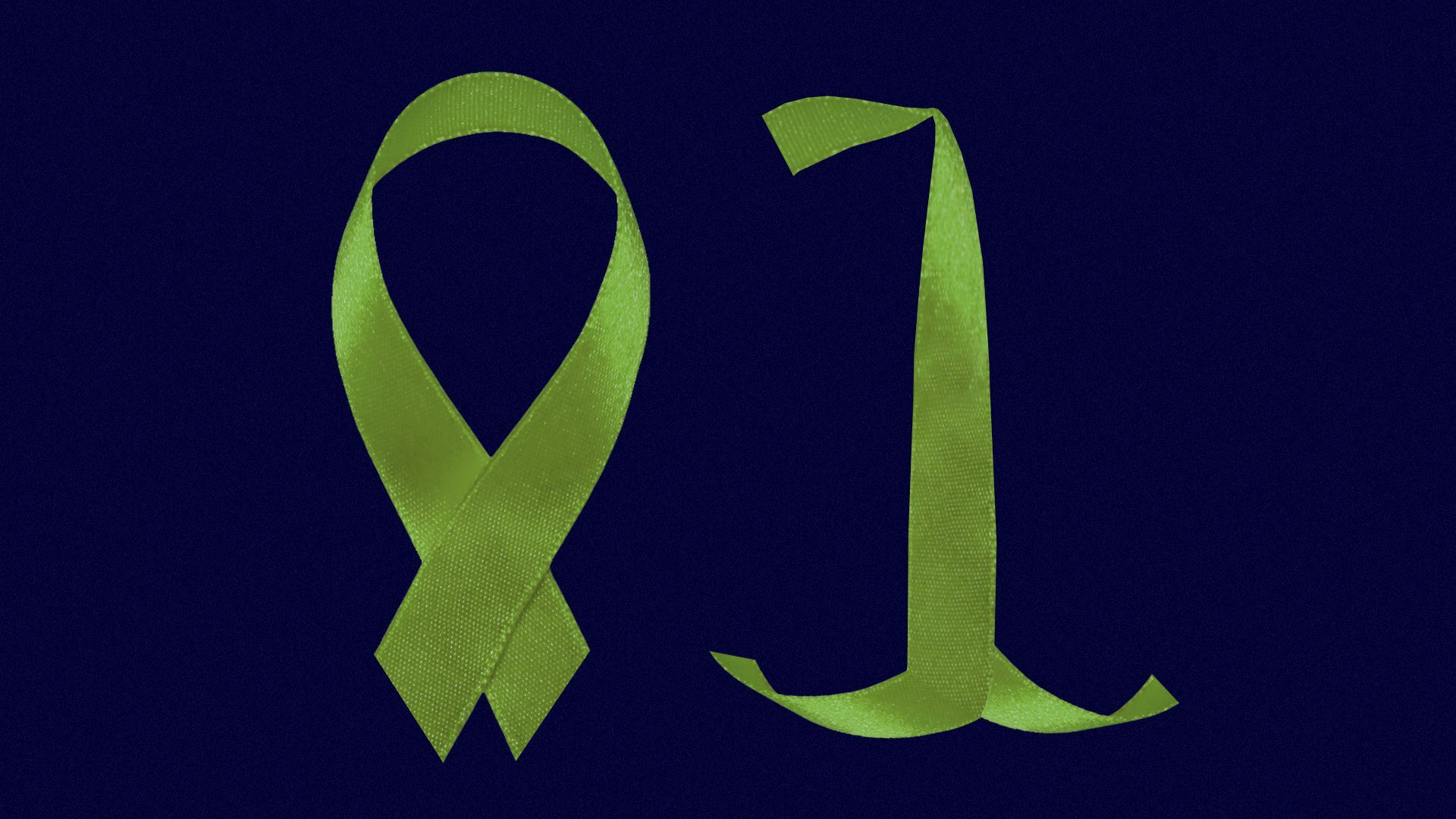 Illustration of two charity ribbons bent to resemble a zero and one binary code