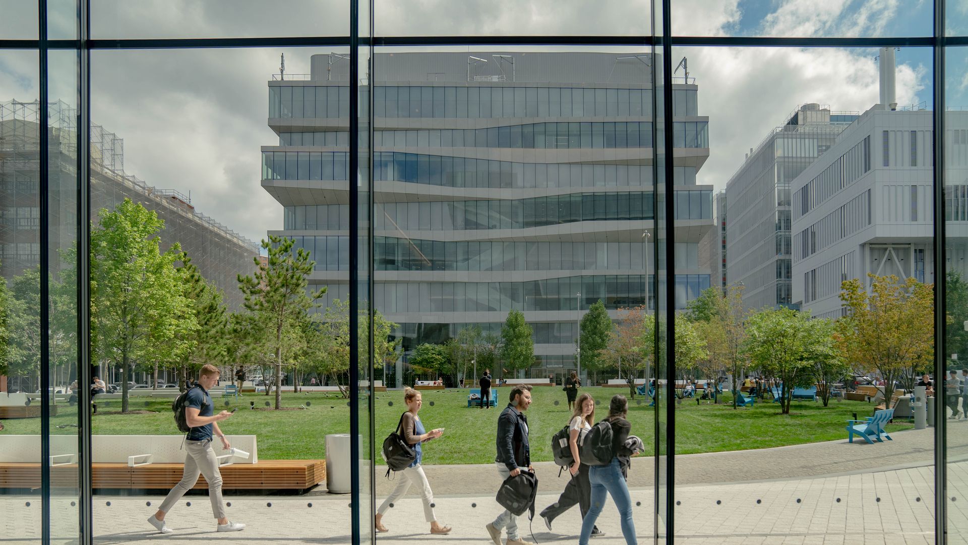 Students outside Henry R. Kravis Hall and David Geffen Hall at the Columbia Business School campus in New York, US, on Thursday, Sept. 8, 2022.