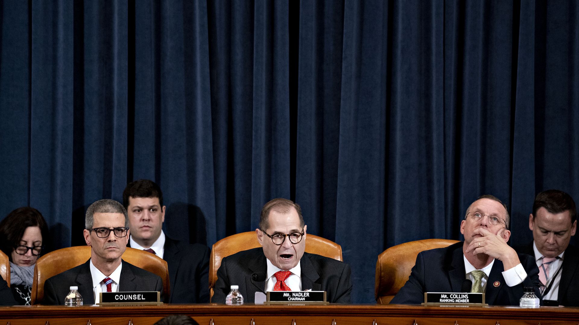 U.S. House Judiciary Committee Chairman Jerry Nadler (D-NY) (C) speaks as ranking member Rep. Doug Collins (R-GA) (R) listens 