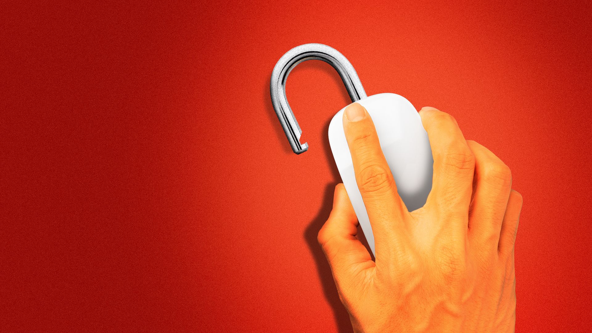 Illustration of a computer mouse with an open lock in place of a chord