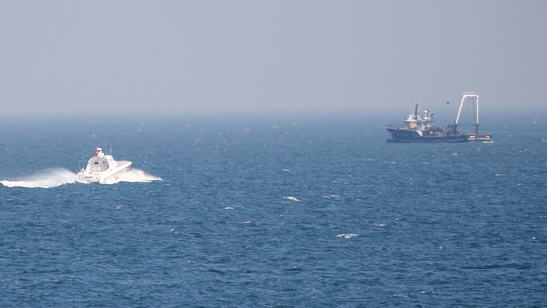 A Turkish Coast Guard boat patrolling off the coastal village of Rumelifeneri, Turkey, on March 27.