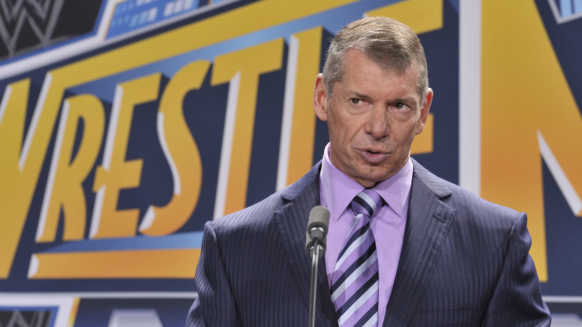 Vince McMahon attends a press conference to announce that WWE Wrestlemania 29 will be held at MetLife Stadium in 2013 at MetLife Stadium on February 16, 2012 in East Rutherford, New Jersey.