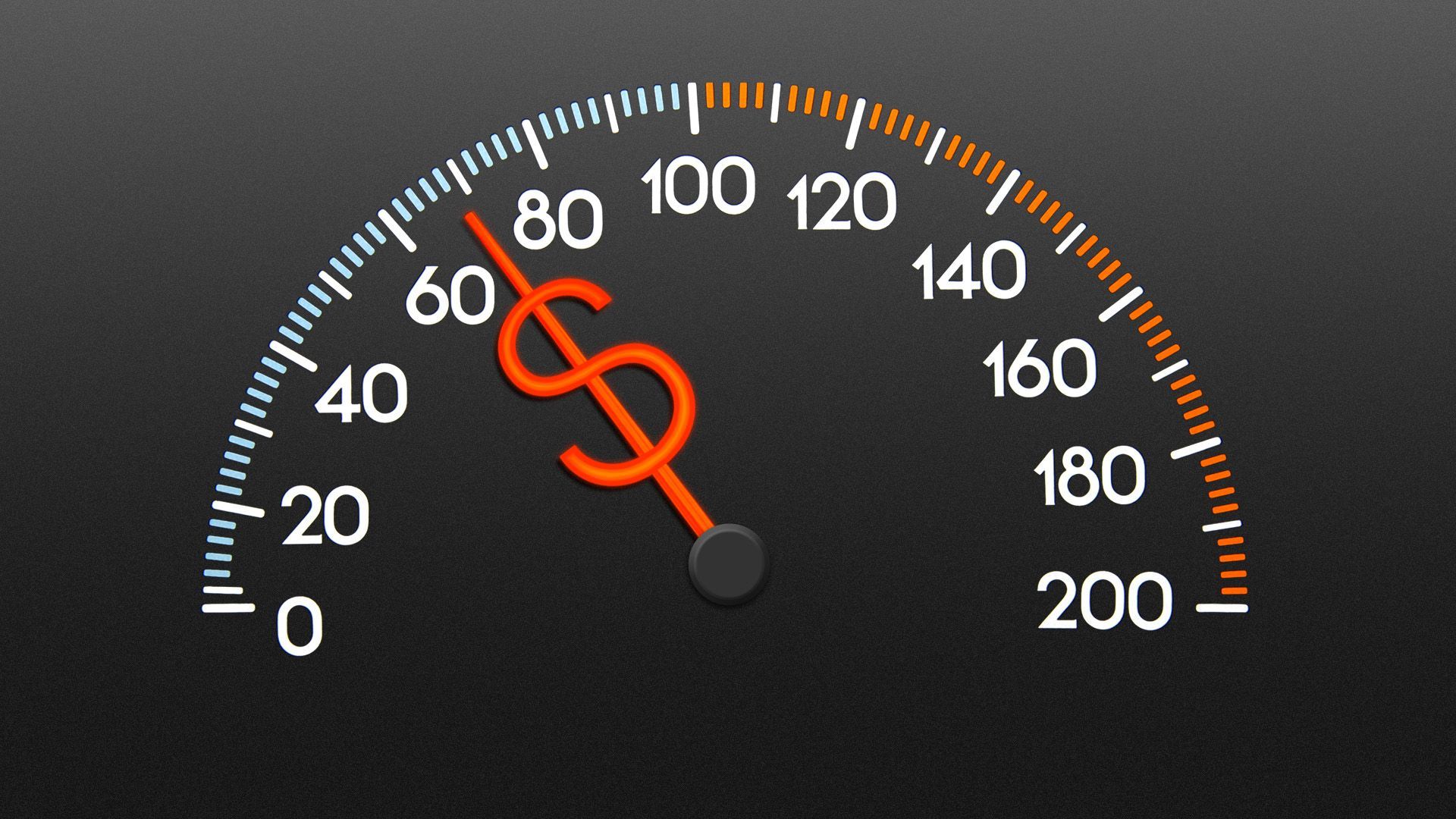 Illustration of a speedometer with the needle in the shape of a dollar sign