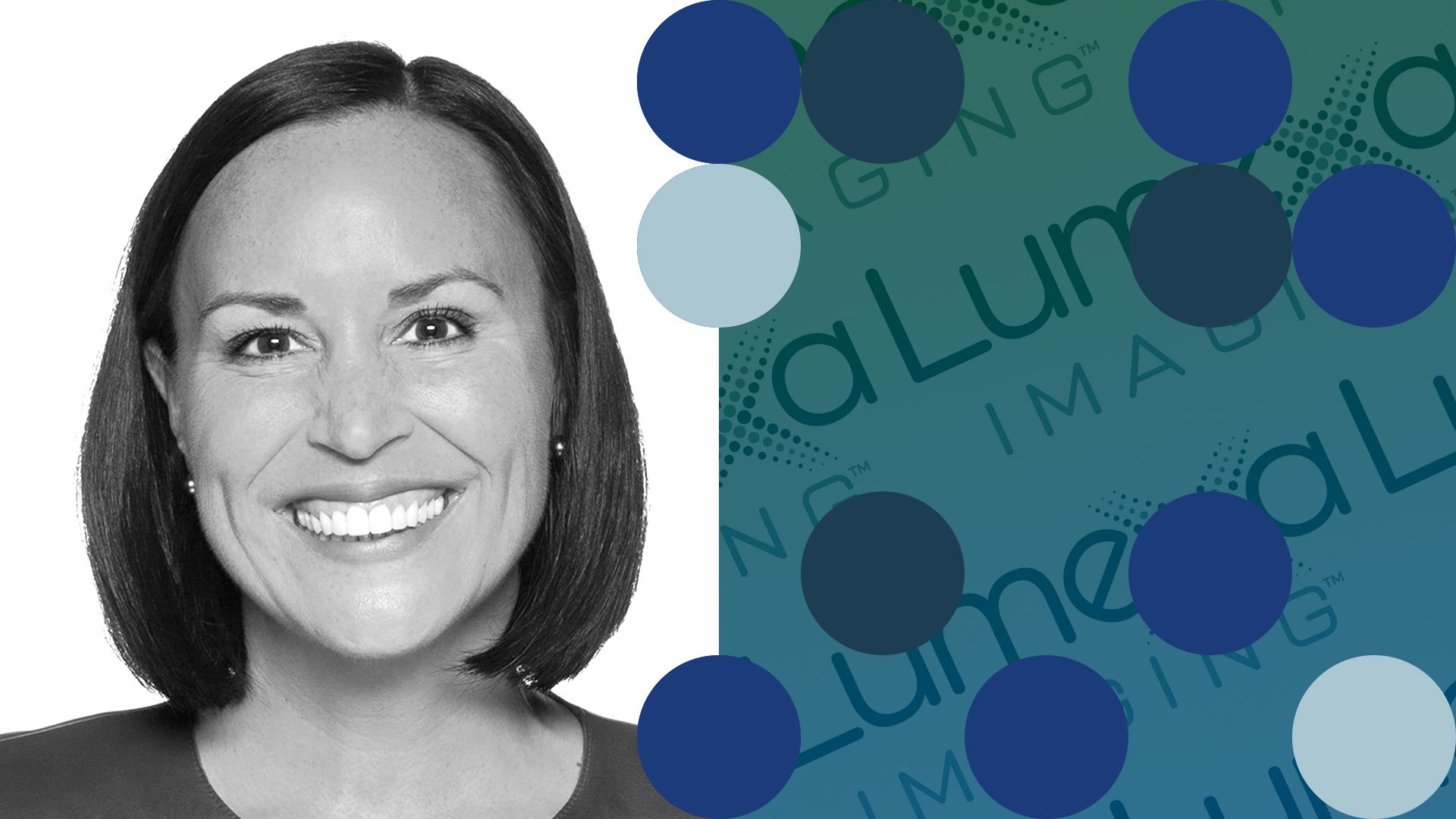 Photo illustration of Caitlin Zulla surrounded by abstract shapes and the Lumexa Imaging logo. 