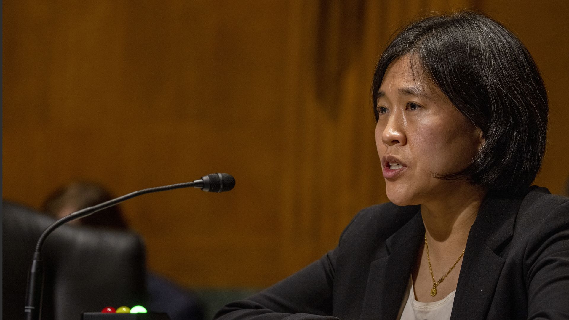 Katherine Tai, U.S. trade representative nominee for U.S. President Joe Biden, speaks during a Senate Finance Committee confirmation hearing