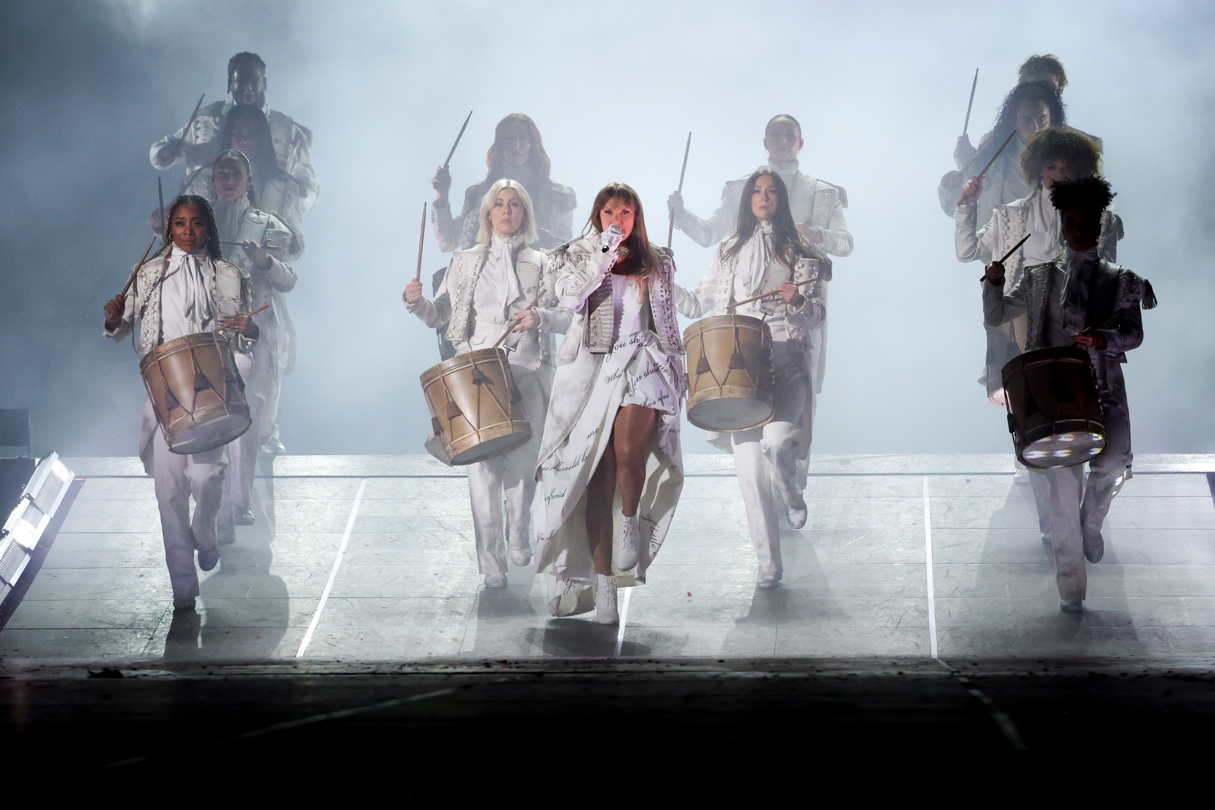 Taylor Swift performs onstage during "Taylor Swift | The Eras Tour" at Lucas Oil Stadium