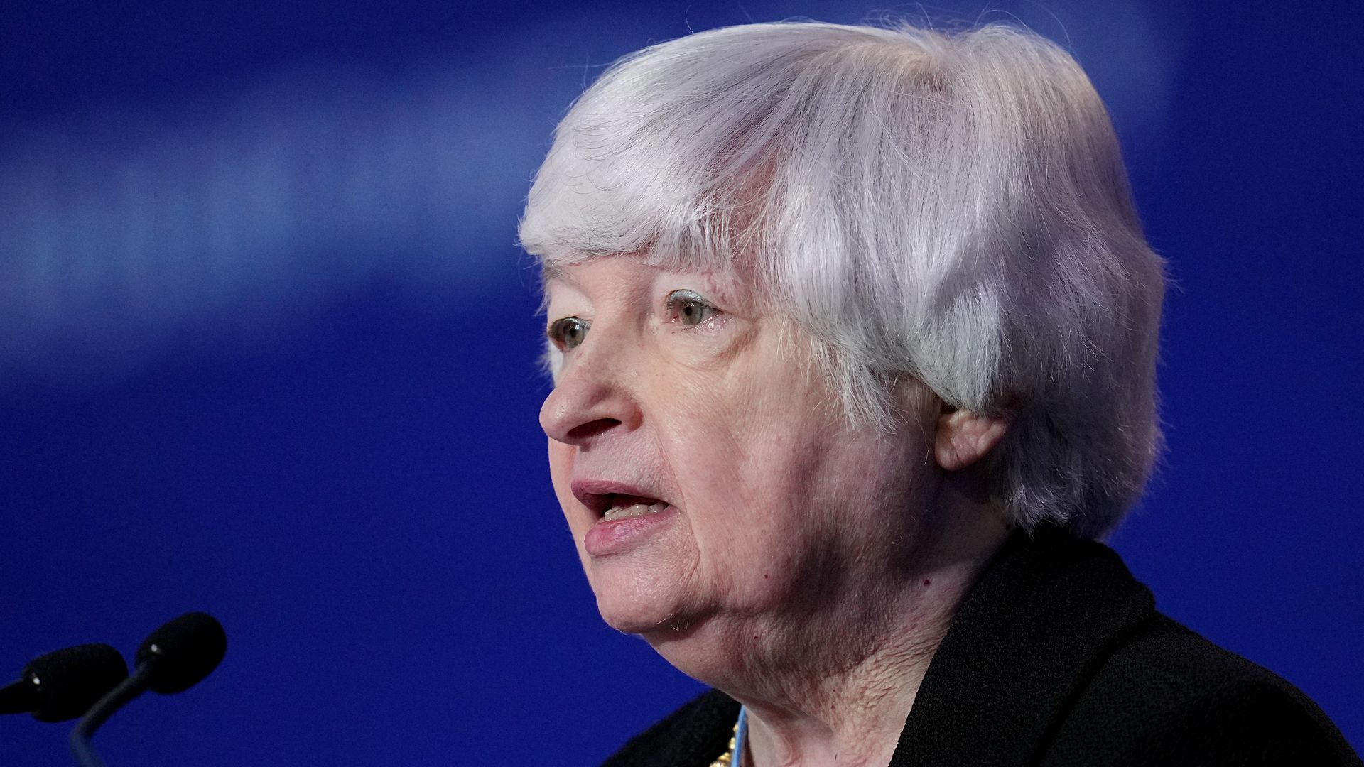 U.S. Treasury Secretary Janet Yellen speaks to COP26 delegates  at SECC on November 03, 2021 in Glasgow, Scotland. 