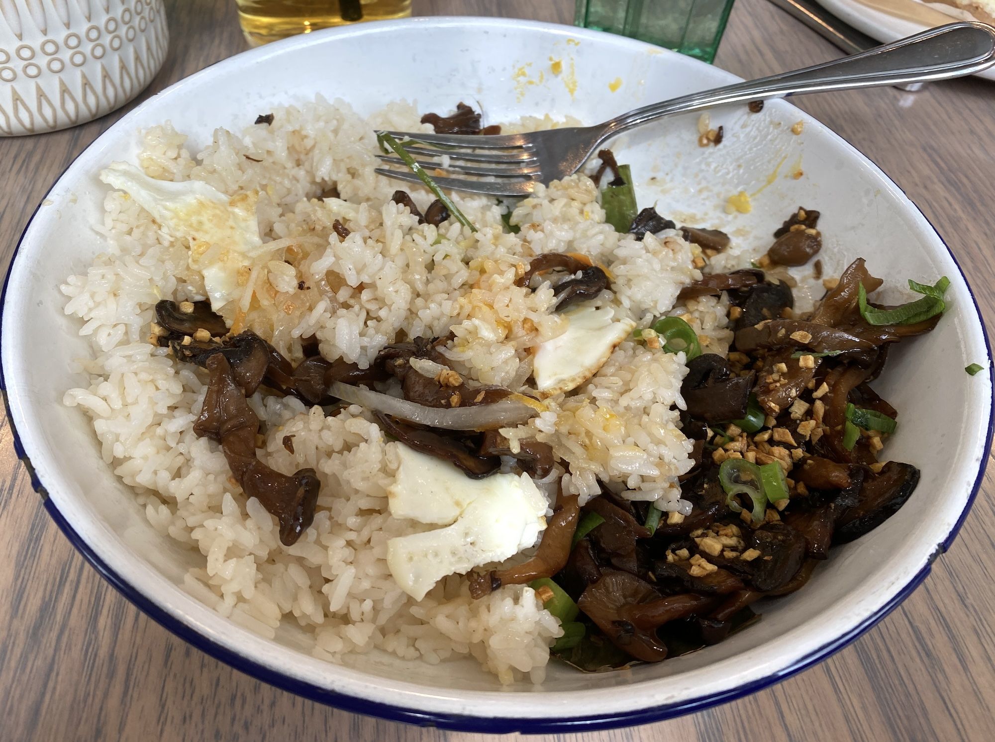 Bowl of rice and mushrooms.