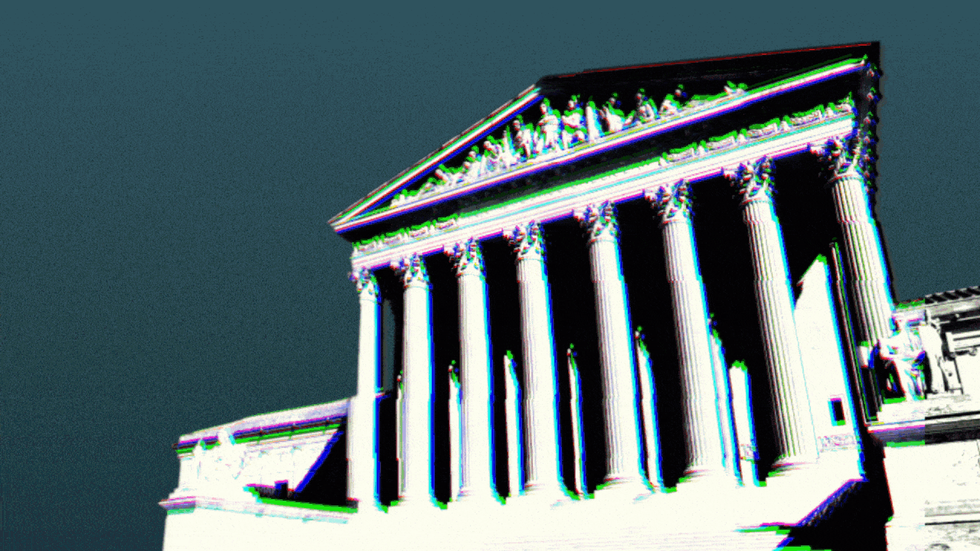 Illustration of the Supreme Court building glitching.