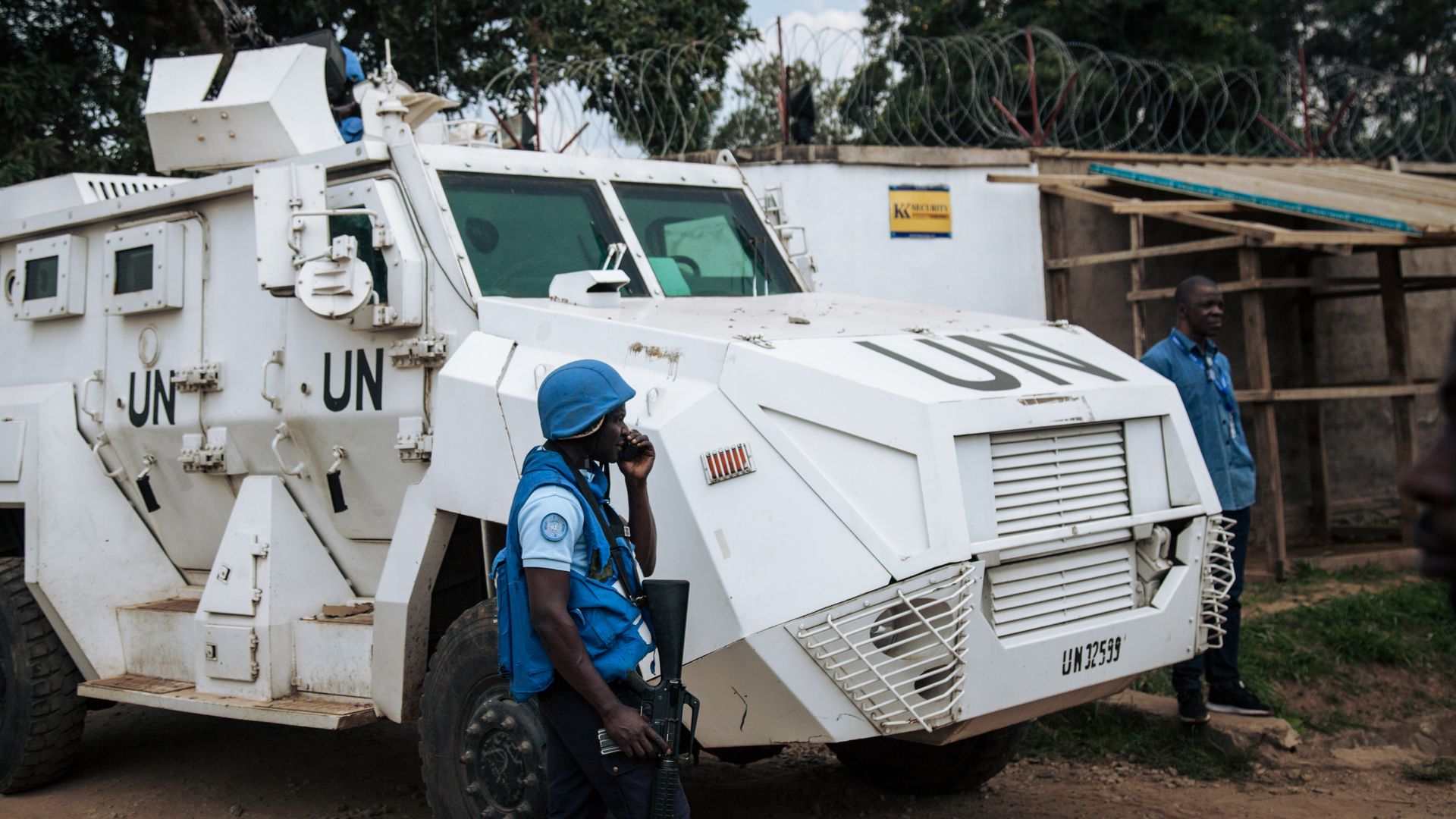 Photo of a MUNESCO armored tank outside an Ebola Treatment Center in Beni from December.