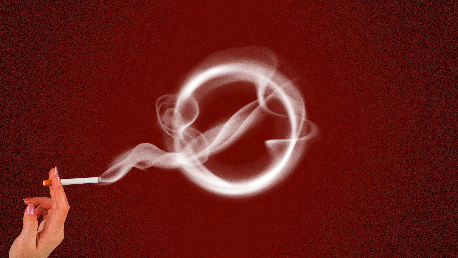 Illustration of smoke coming out of a cigarette making the "no" symbol.