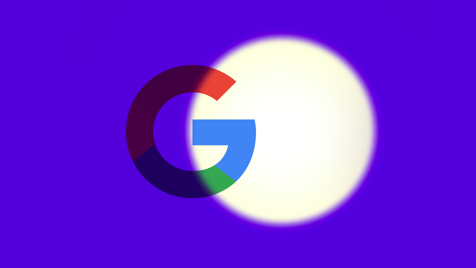 Illustration of a spotlight moving away from a Google logo.