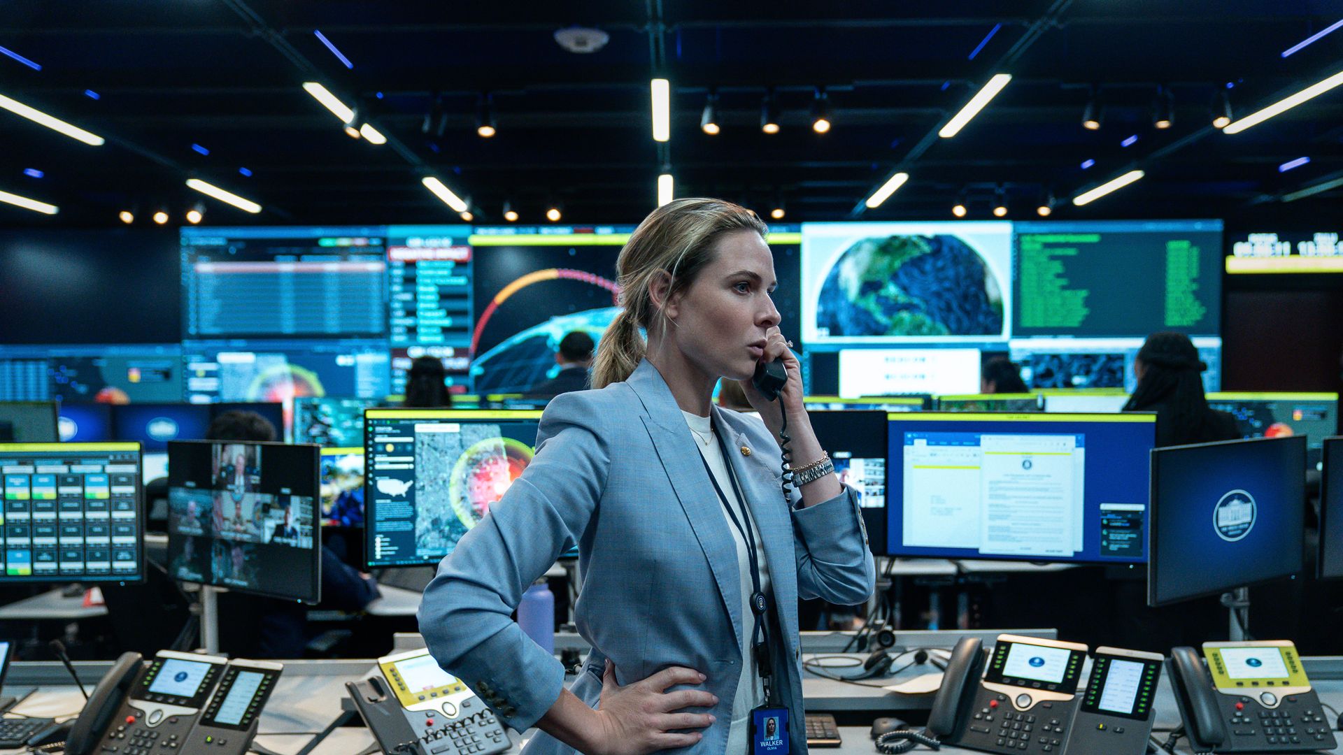 Rebecca Ferguson as Captain Olivia Walker, the most senior officer in the White House Situation Room, in "A House of Dynamite." Photo: Eros Hoagland/Netflix