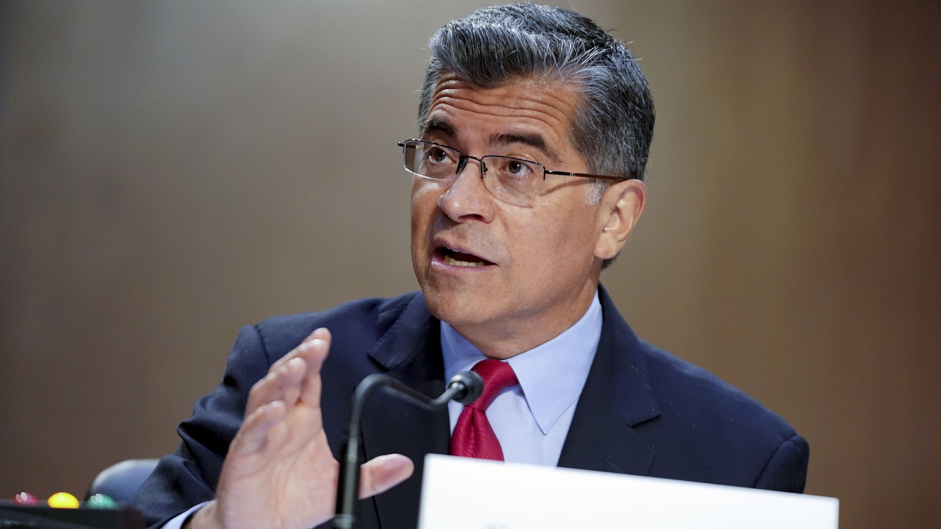 Health and Human Services Secretary Xavier Becerra testifies during a Senate hearing on Sept. 30, 2021.