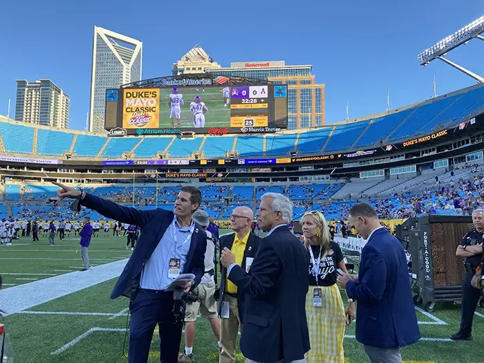 Will Pitts and Danny Morrison with Duke's reps at App State-ECU game of the Duke's Mayo Classic Bank of America Stadium 9.2.21.