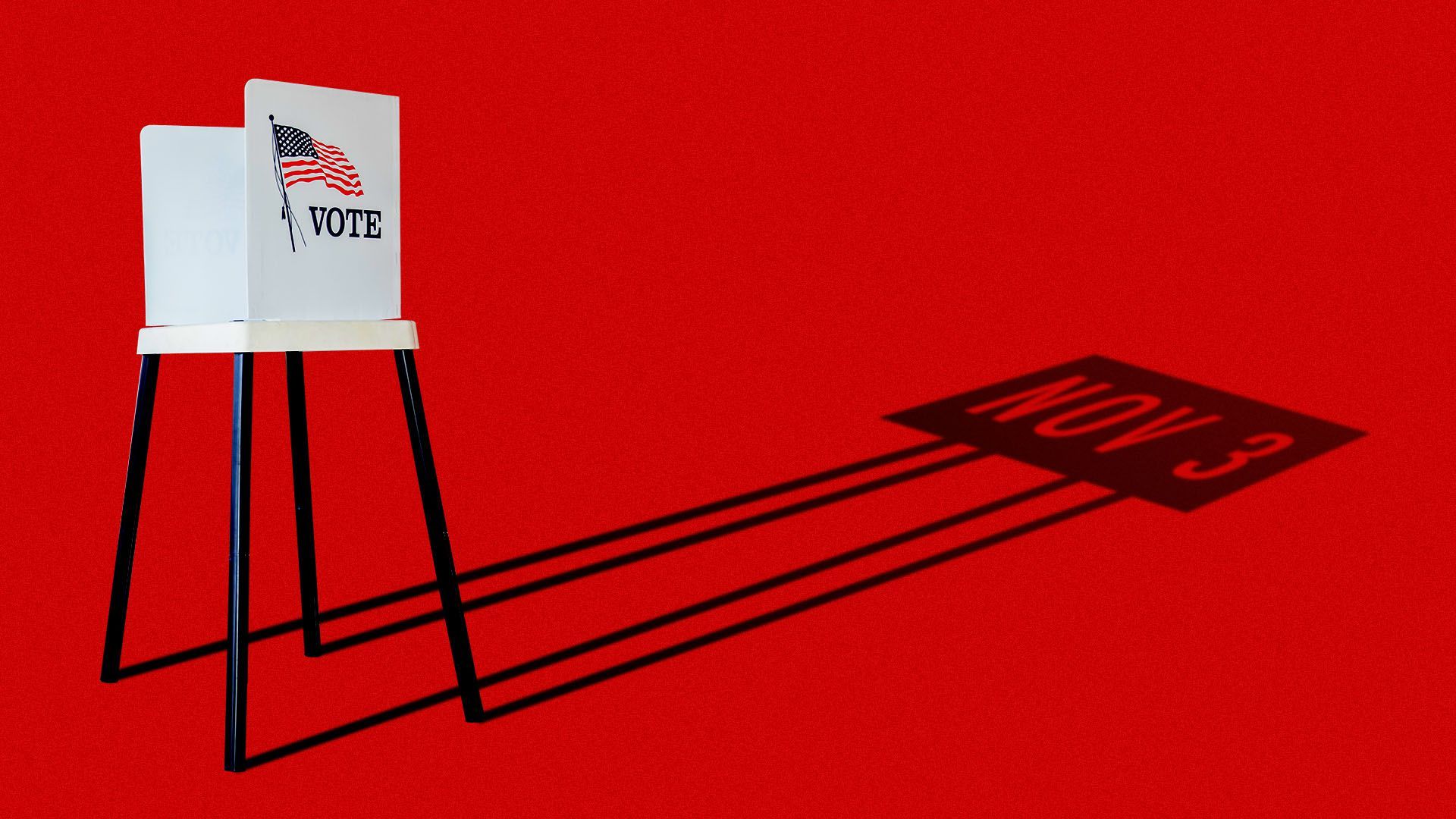 Illustration of a voting booth casting a shadow that reads "November 3rd"