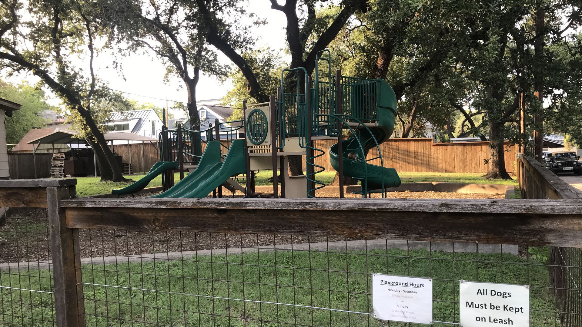 An empty playground on church property in South Austin.