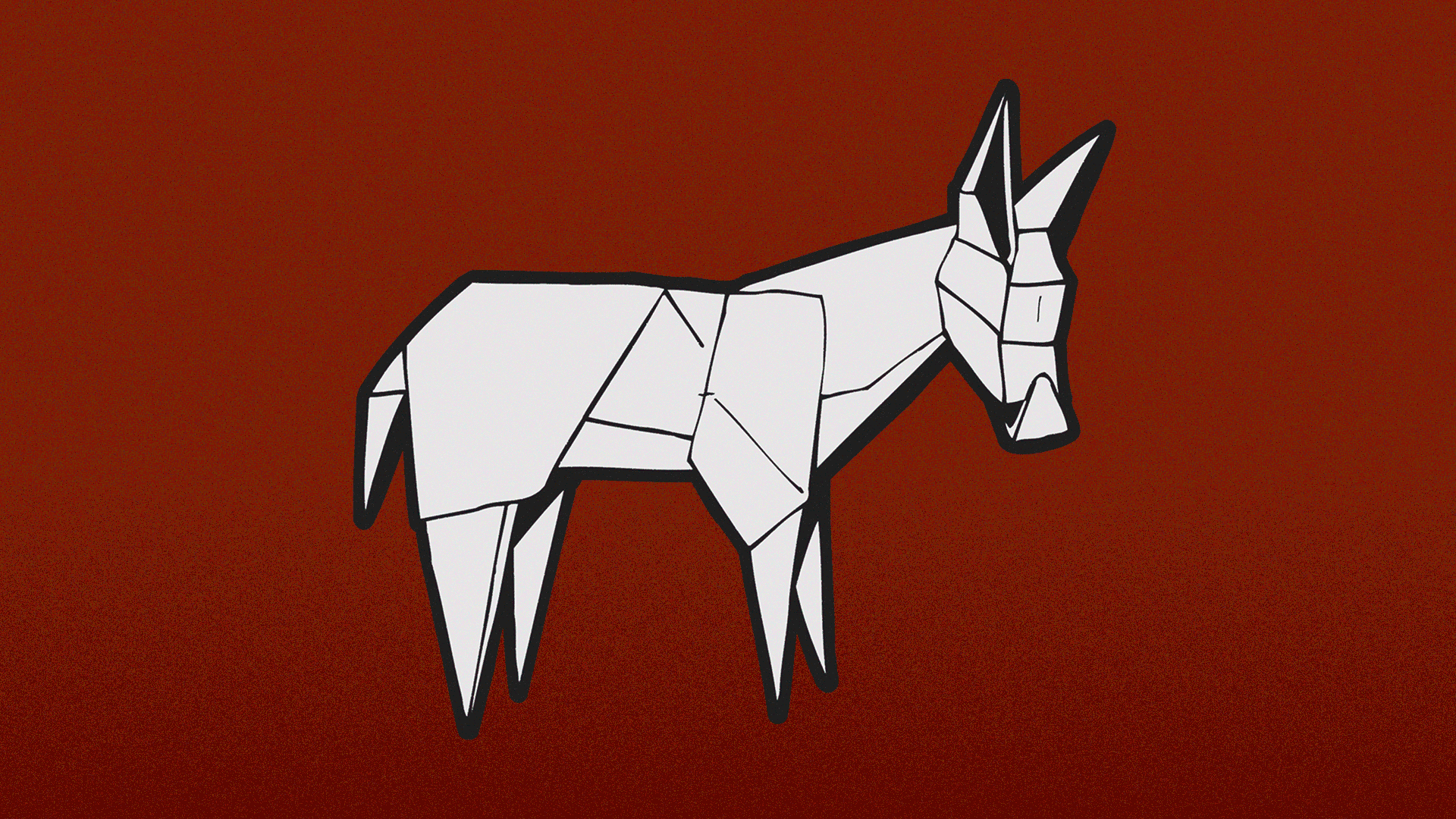 Illustration of a origami donkey crumpling up and then turning into an origami elephant.